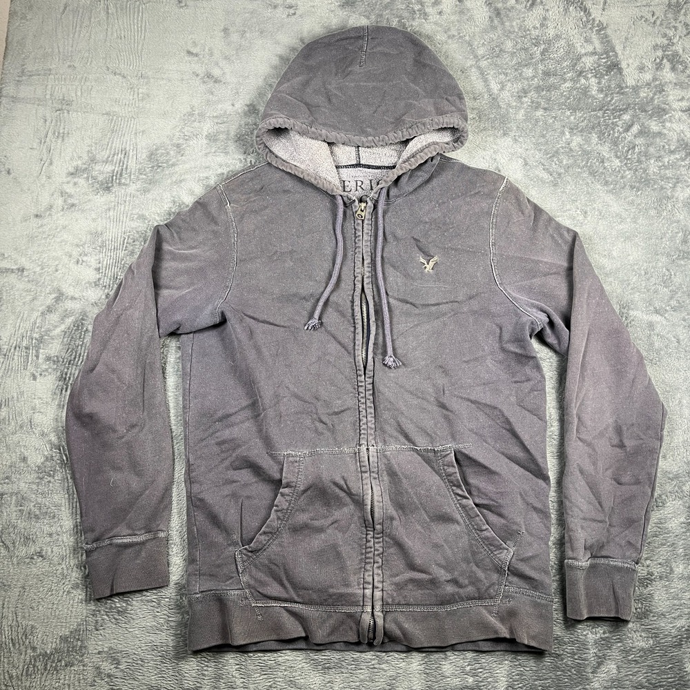 VTG American Eagle Outfitters Hoodie Mens LT Charcoal Gray Fleece Lined Full Zip